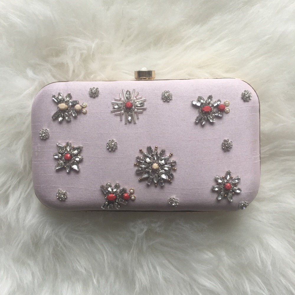 Bridal pink clutch with white stones embroidered